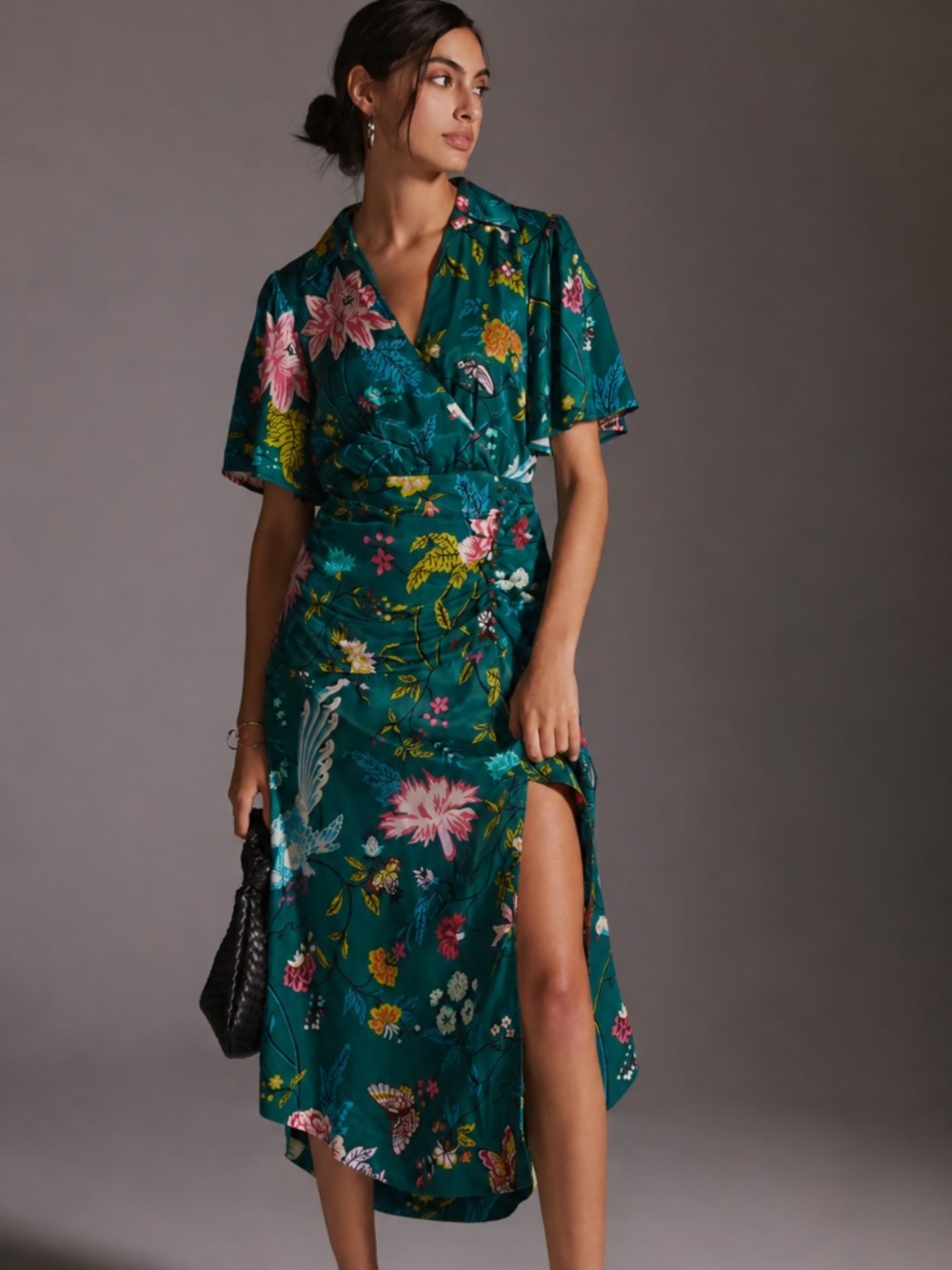Anthropologie Maeve Buttonfront Shirt Dress 4P Tropical Floral Print Petite